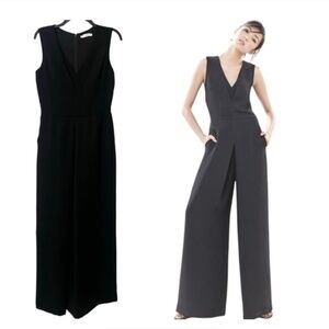 VINCE Double V-neck Jumpsuit Black